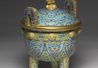 图片[3]-Copper ding-shaped incense burner in cloisonne enamels, Qing dynasty, Qianlong reign (1736-1795)-China Archive